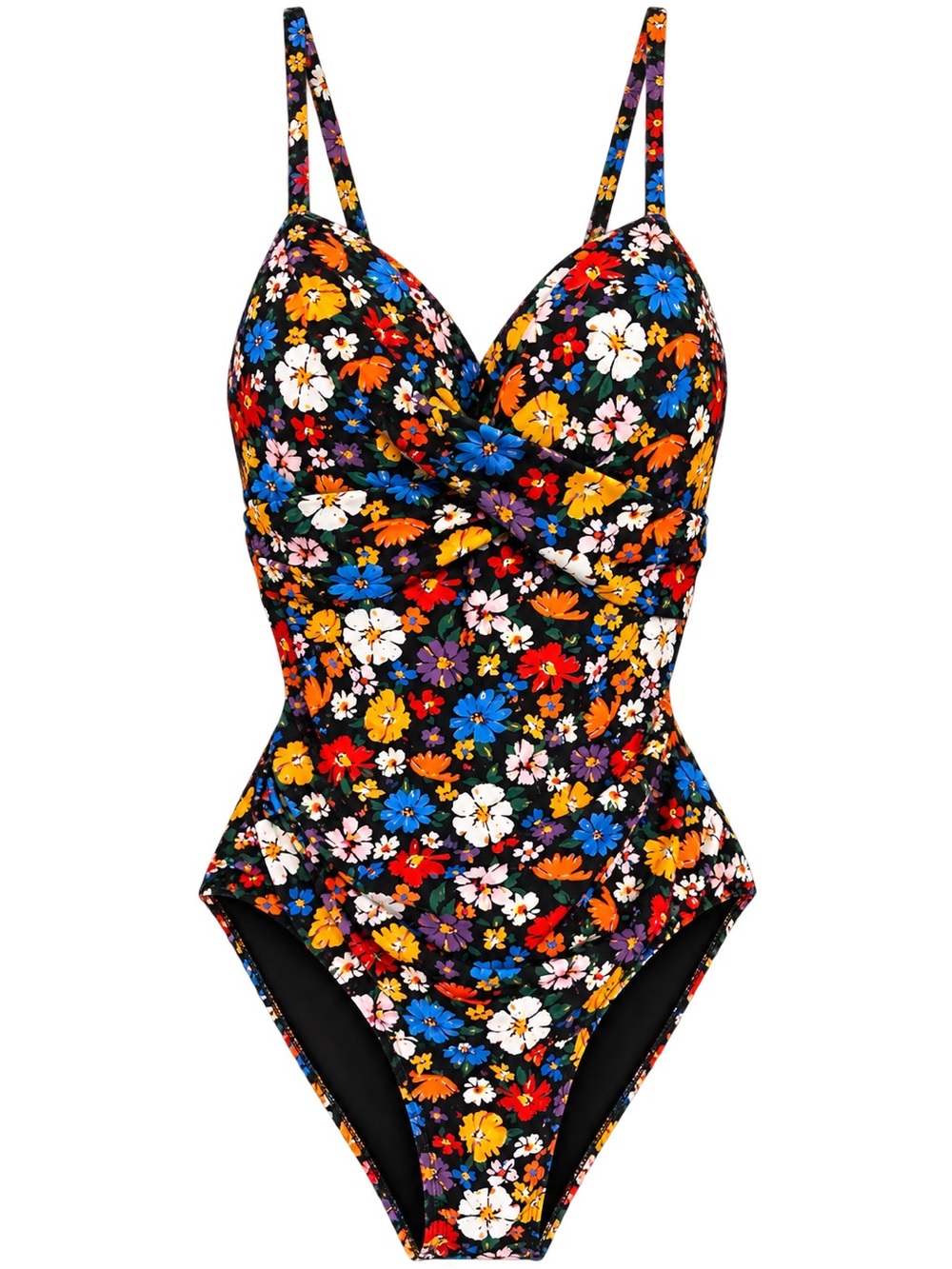 Halcurt Floral Twist-Front Black One-Piece Swimsuit